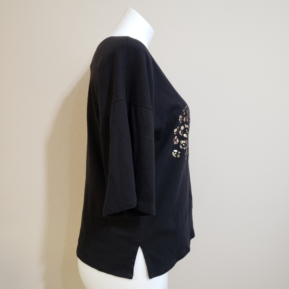 Vintage Foil Silk Screen Leopard Shirt Women's Size Large Black Gold Hawaii - Picture 3 of 6